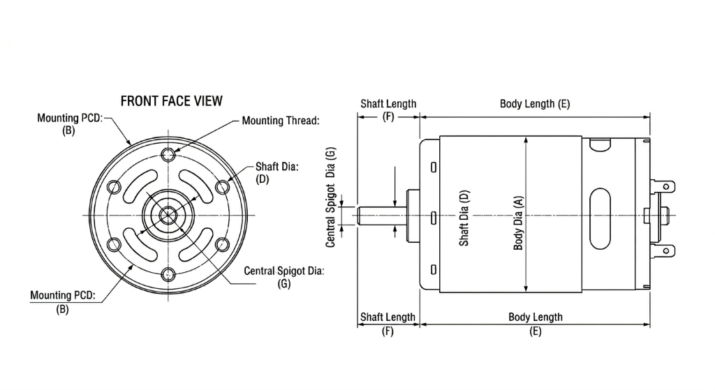 Brushed DC Motor Dimension Diagram